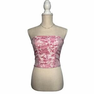 Tic Toc Corset Pink Toile S Lace-up Back Coquette Fairycore Festival Feminine
